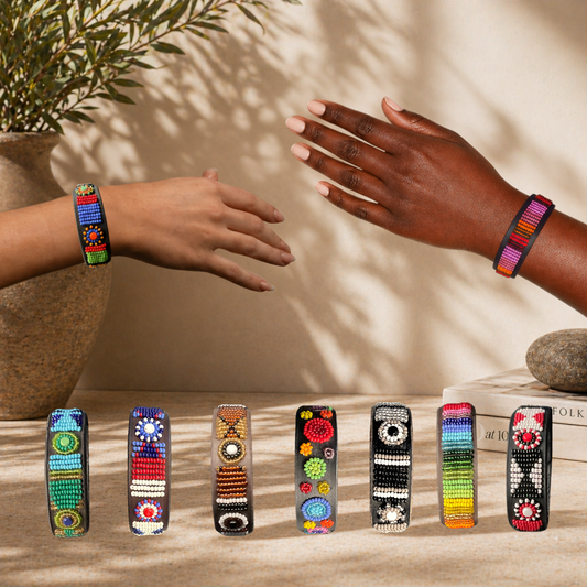 Beaded Leather Slim Bracelets